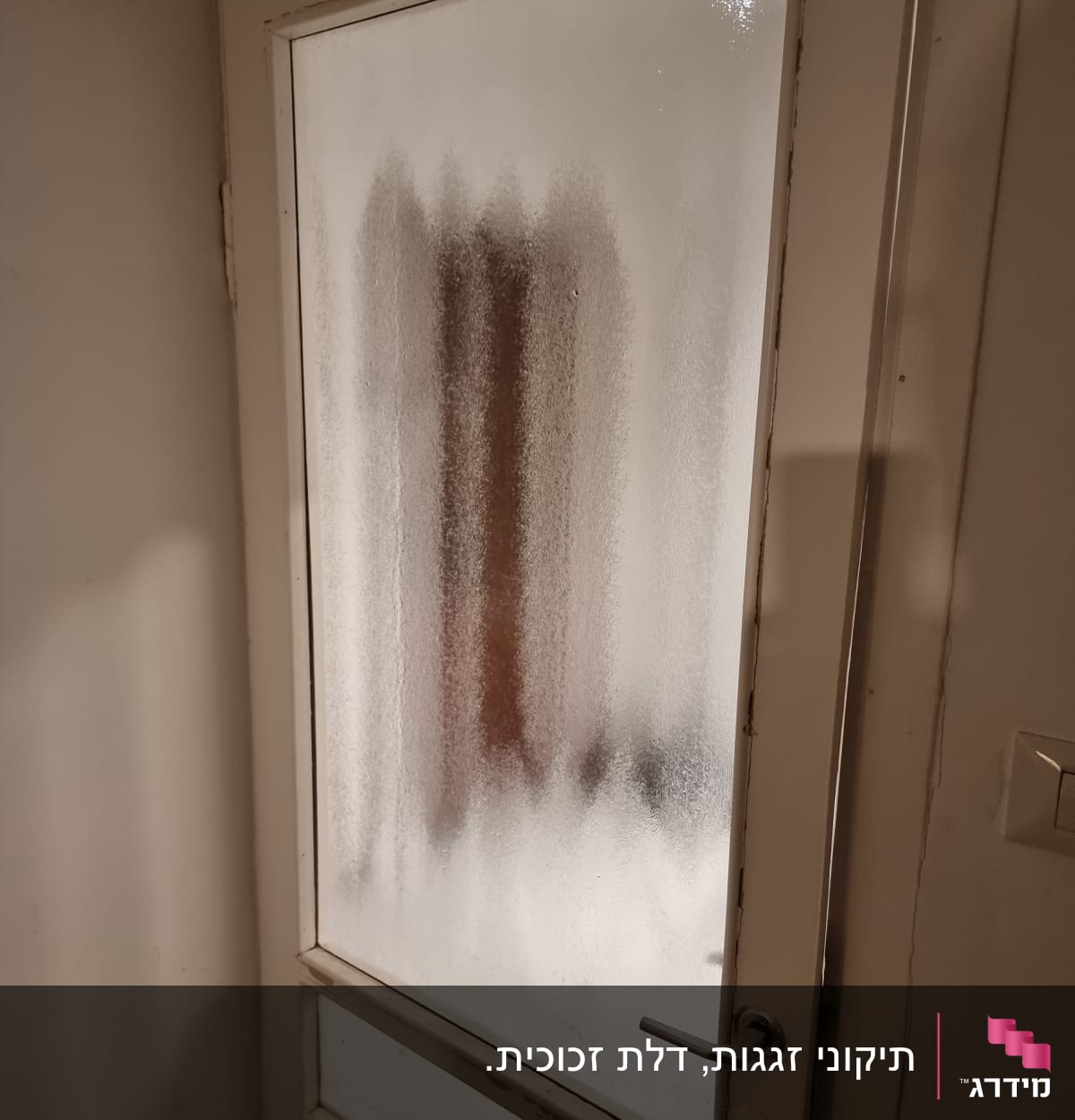 דלת זכוכית חלבית עם ידית מתכת